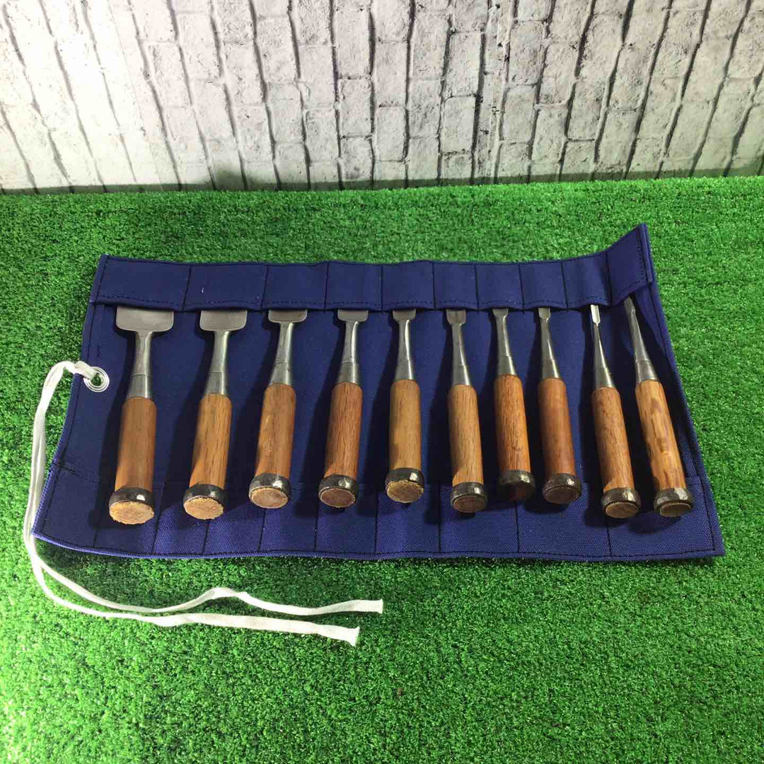 助丸 ハイス鋼 追入鑿10本組 赤樫柄 収納袋付属 【川口店】