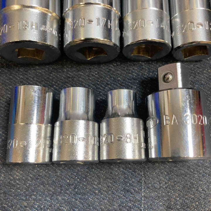 KTC 6角ソケット まとめ売り 差込角 9.5 mm 3/8 inch B20-19H.17.14.13.12.10.8/B25-14H,13,12,10/ソケットアダプタ BA3020【八潮店】