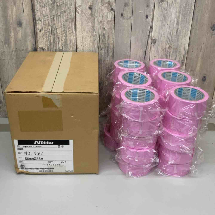 ▼日東電工(Nitto)床養生テープ さくら色 No.397 30巻 1箱 50mm×25ｍ 長期保管品④【戸田店】