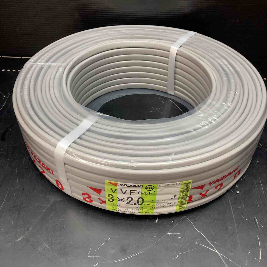 ◇矢崎 VVFケーブル 2.0mm×3芯 100m巻 (灰色) VVF2.0mm×3C×100m YAZAKI 製造2025年4月【川越店】