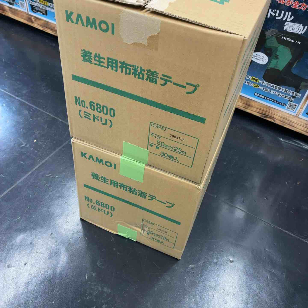 【2箱セット(計60巻)】KAMOI 養生用布粘着テープ No.6800 ミドリ 50mm×25m 30巻入【藤沢店】